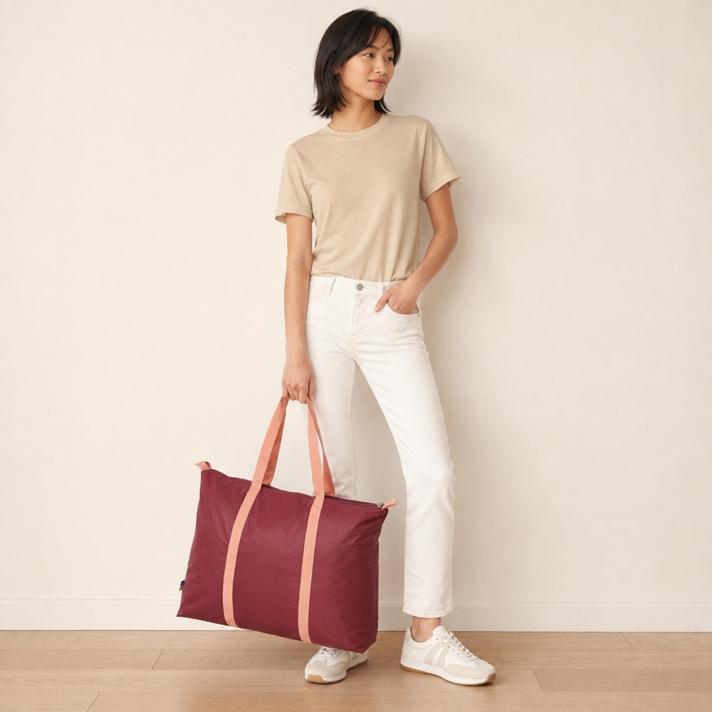 Open Story Burgundy Packable Water Resistant Travel Tote Bag  19x14x7 NEW